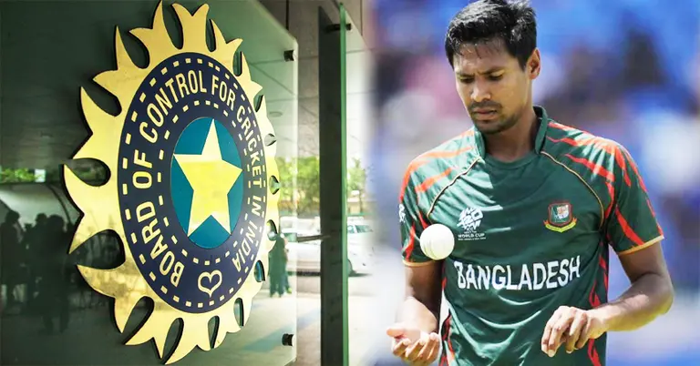 বিসিসিআইয়ের লোগো; মোস্তাফিজুর রহমান